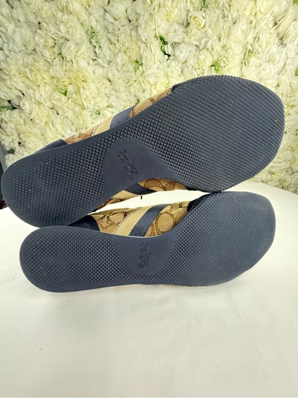 Coach Signature Sneakers Brown Canvas Navy Suede Lace Up Flats - Picture 6 of 10